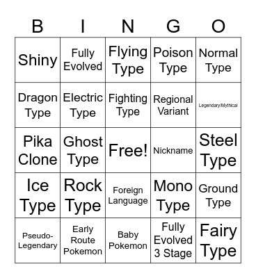 Traded Pokemon Bingo Card