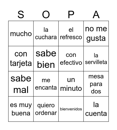 El restaurante Bingo Card