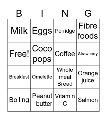 Breakfast Bingo Card