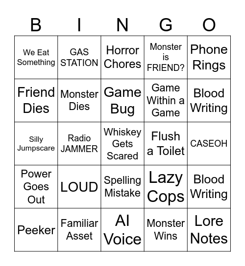 SHITASS HORROR BINGO Card