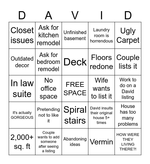 Love It or List It: BINGO! Bingo Card