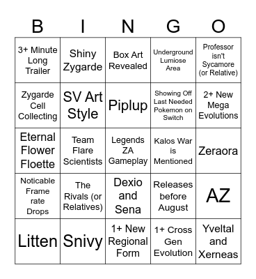 Legends ZA Trailer Bingo Card