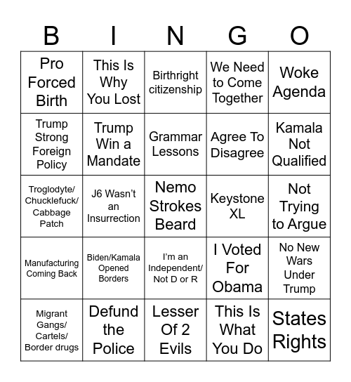 gold card bingo Card