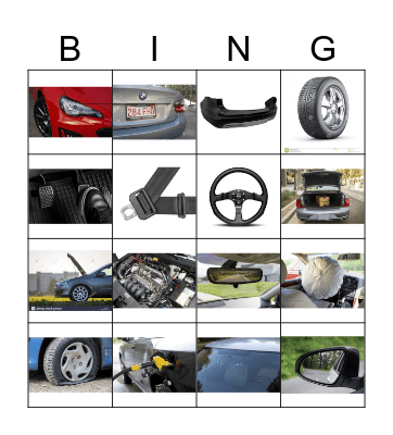 Car Parts Bingo Card