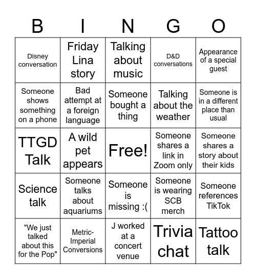 Super Carlin Brothers Hangout Bingo Card