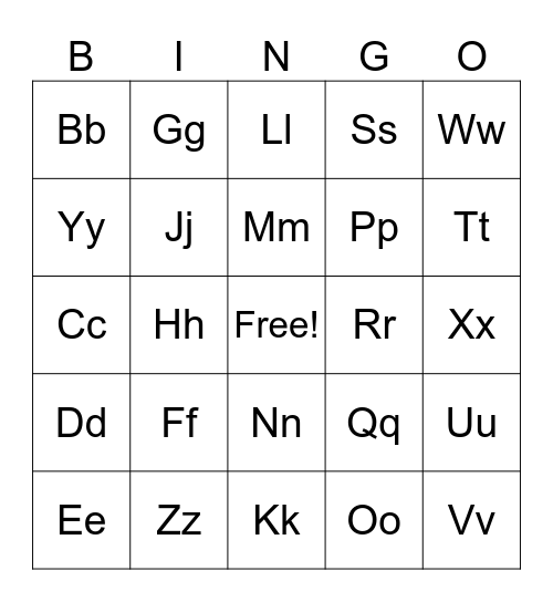 Letter Sounds Bingo Card