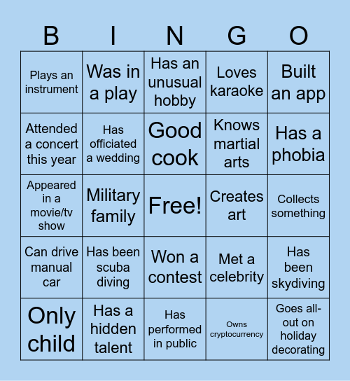 Get to Know You Bingo Card