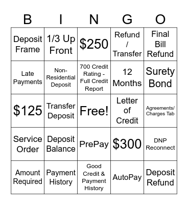 Deposit Bingo! Bingo Card