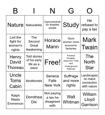 Reform Study Guide Bingo Card