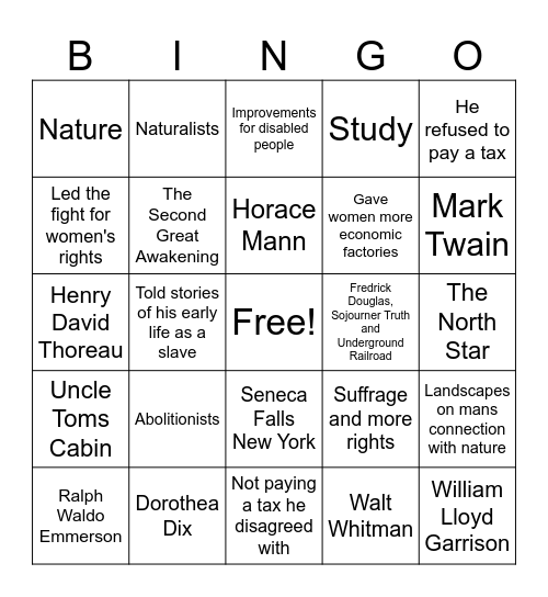 Reform Study Guide Bingo Card