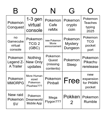 David's Pokemon BONGO Bingo Card