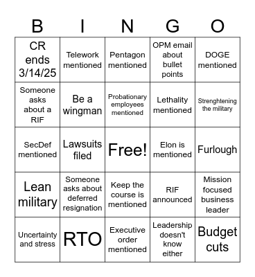 All Call Bingo Card