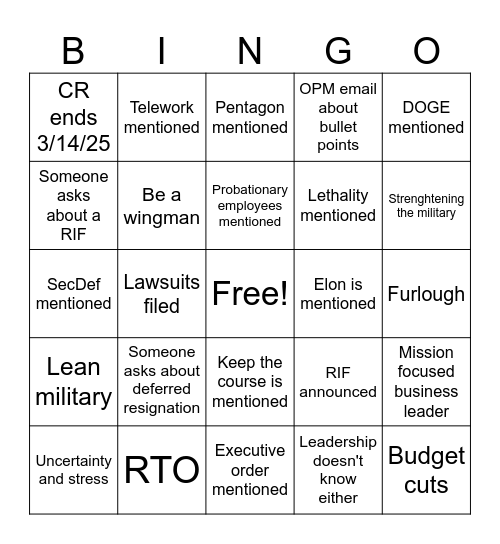 All Call Bingo Card