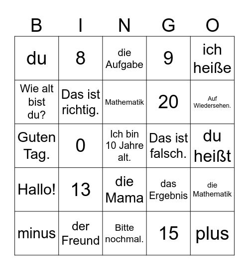 Deutsch Bingo Card