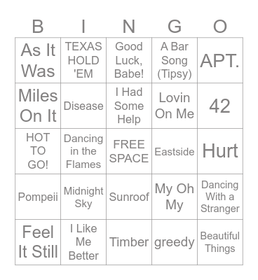 Music Bingo 3/23-3/24/25 Bingo Card