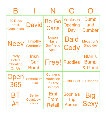 Red Jug Bingo Card