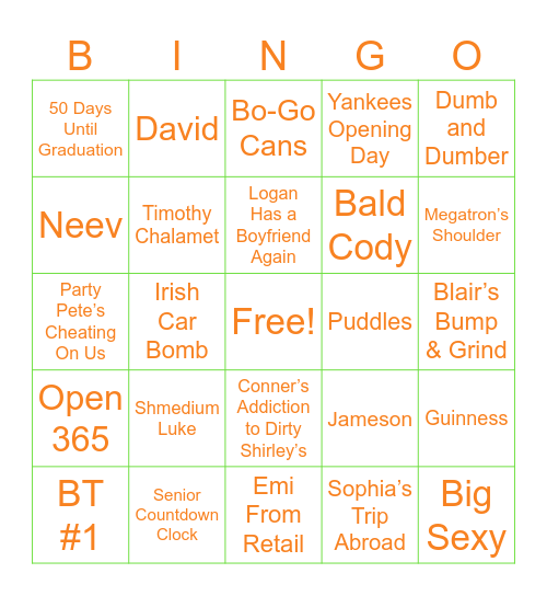 Red Jug Bingo Card