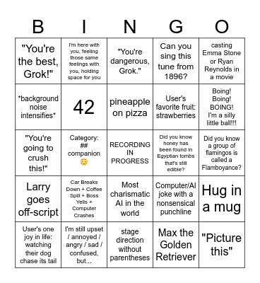 Grok 2 Bingo Card