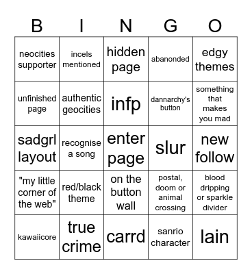 neocities bingo Card