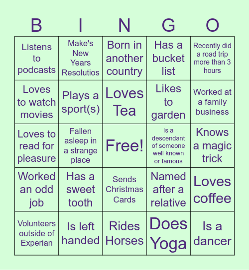 Get to Know You Bingo 2 Bingo Card