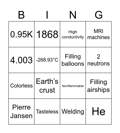 ELEMENT BINGO Card