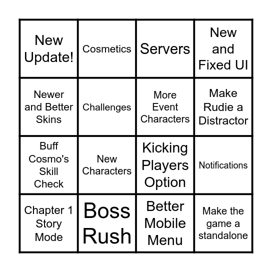 Dandy's World New Update Bingo Card