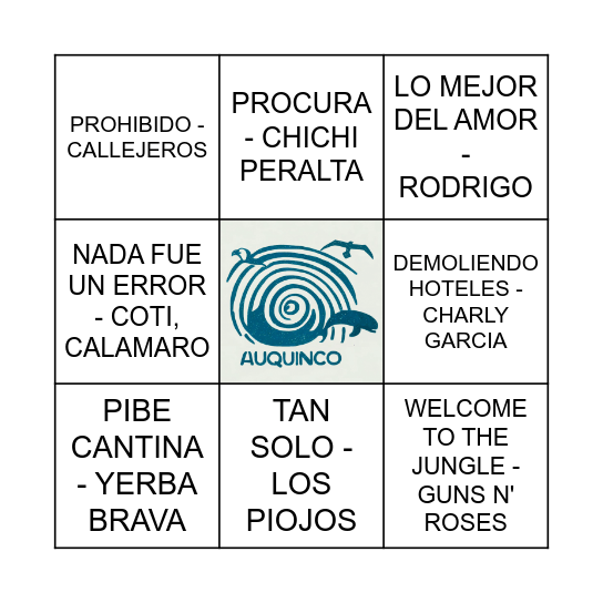 Bingo de Canciones Bingo Card
