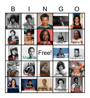 Famous Black Women Bingo Card