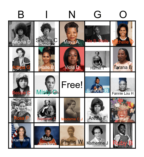 Famous Black Women Bingo Card