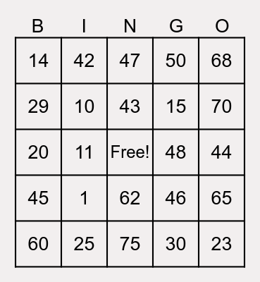 B I N G O Bingo Card