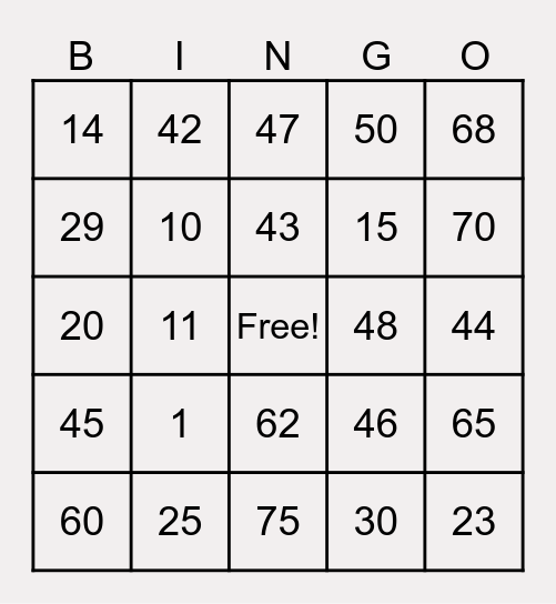 B I N G O Bingo Card