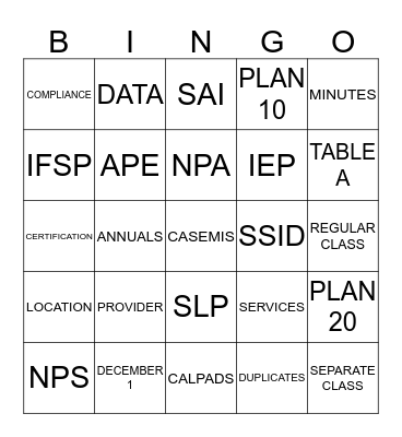 Pupil Count BINGO Card