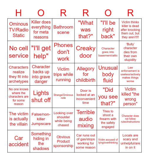 Horror BINGO Card