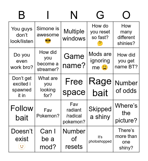 BT’s Shiny Hunt Bingo Card