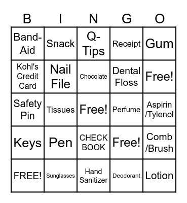 WHAT'S IN YOUR PURSE Bingo Card