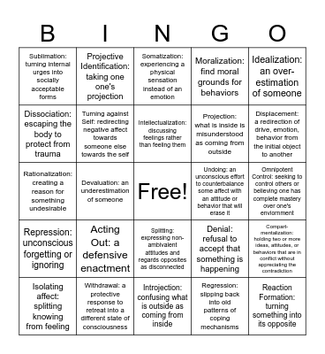 Defensive BINGO Card