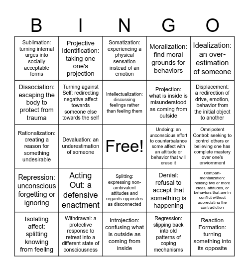Defensive BINGO Card