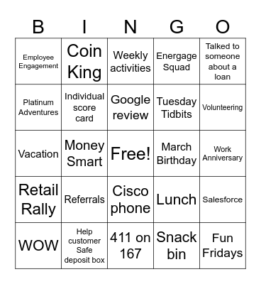 BBT Banker Bingo Card