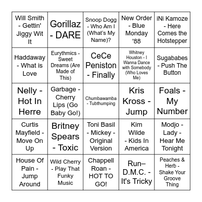 Dance Songs Through the Yonks: 1 Bingo Card