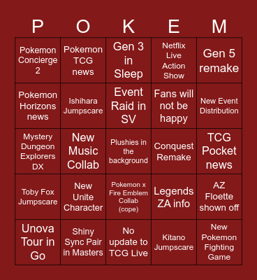 Pokemon Day Bingo Card