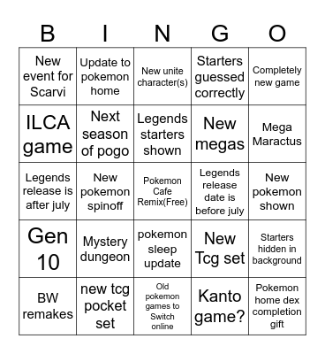 Pokemon Presents 2025 Bingo Card