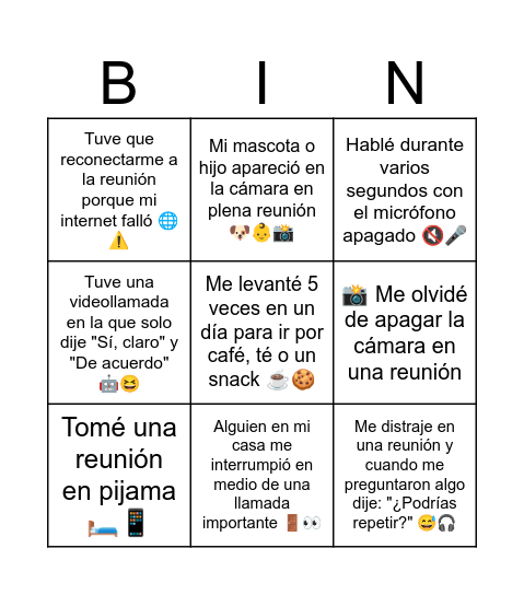 Home Office Bingo Card