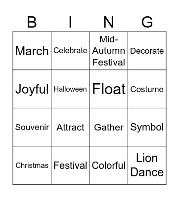 Festival Bingo Card