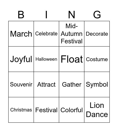 Festival Bingo Card