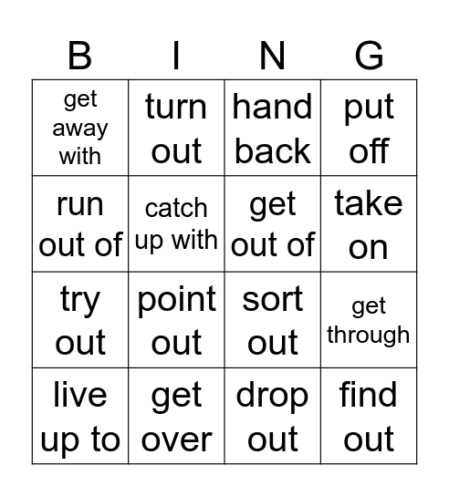 Phrasal Verbs Bingo Card