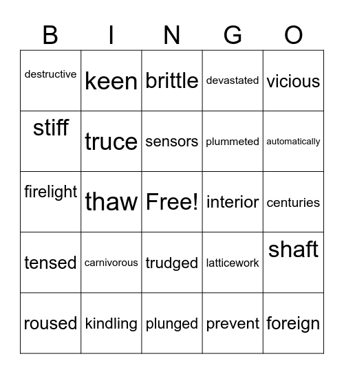 Wild Robot Bingo Card
