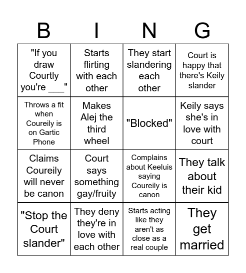 Coureily Bingo Card