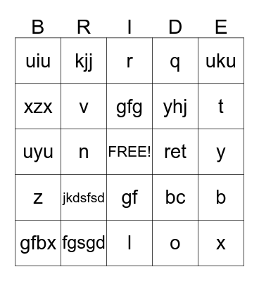 Samantha's Bridal Shower Bingo Card