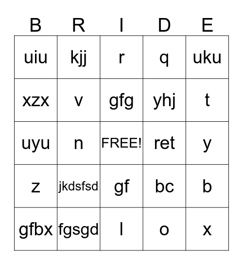 Samantha's Bridal Shower Bingo Card