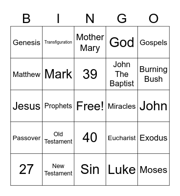 Bible Bingo Card